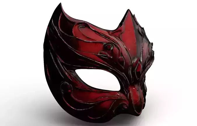 High-Poly Red Horned Mask - 3D Print Ready 3D print model