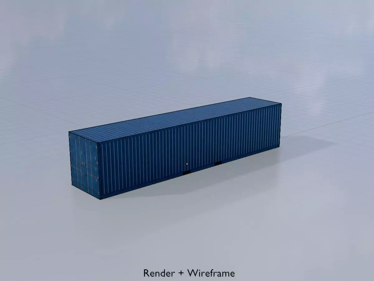 Shipping Container gentian blue 40ft Low-poly 3D model_7