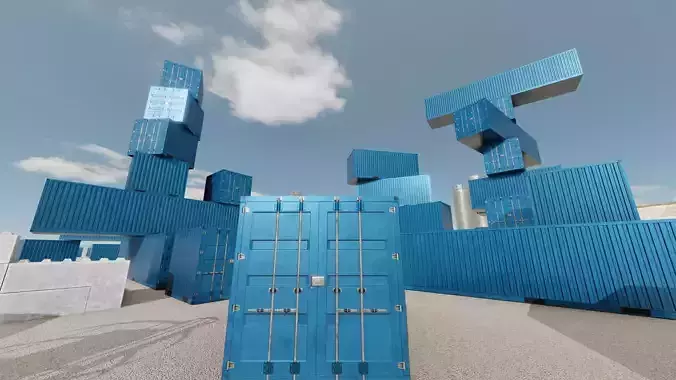 Shipping Container gentian blue all version 3D Model Collection