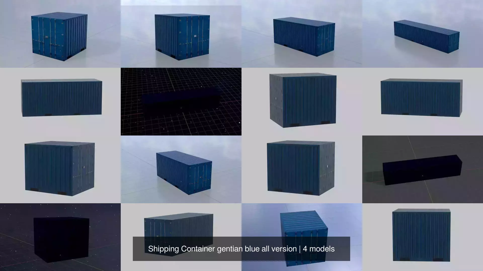Shipping Container gentian blue all version 3D Model Collection_6