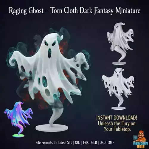 Raging Ghost Torn Cloth Dark Fantasy Miniature 3D print model