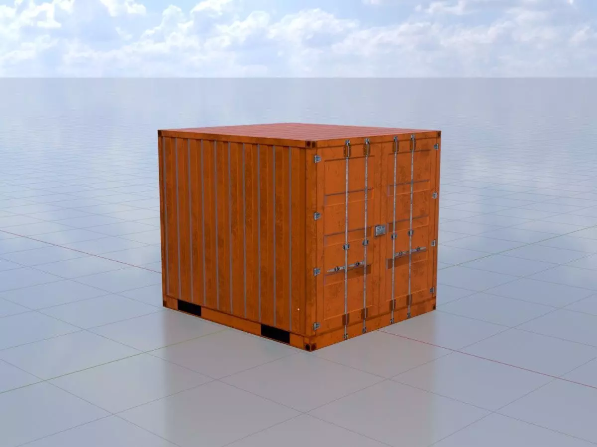 Shipping Container signal orange 6ft Low-poly 3D model_3