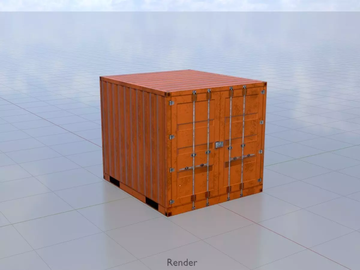 Shipping Container signal orange 6ft Low-poly 3D model_14