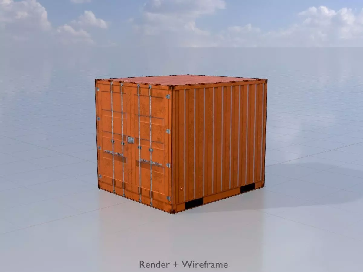 Shipping Container signal orange 6ft Low-poly 3D model_7