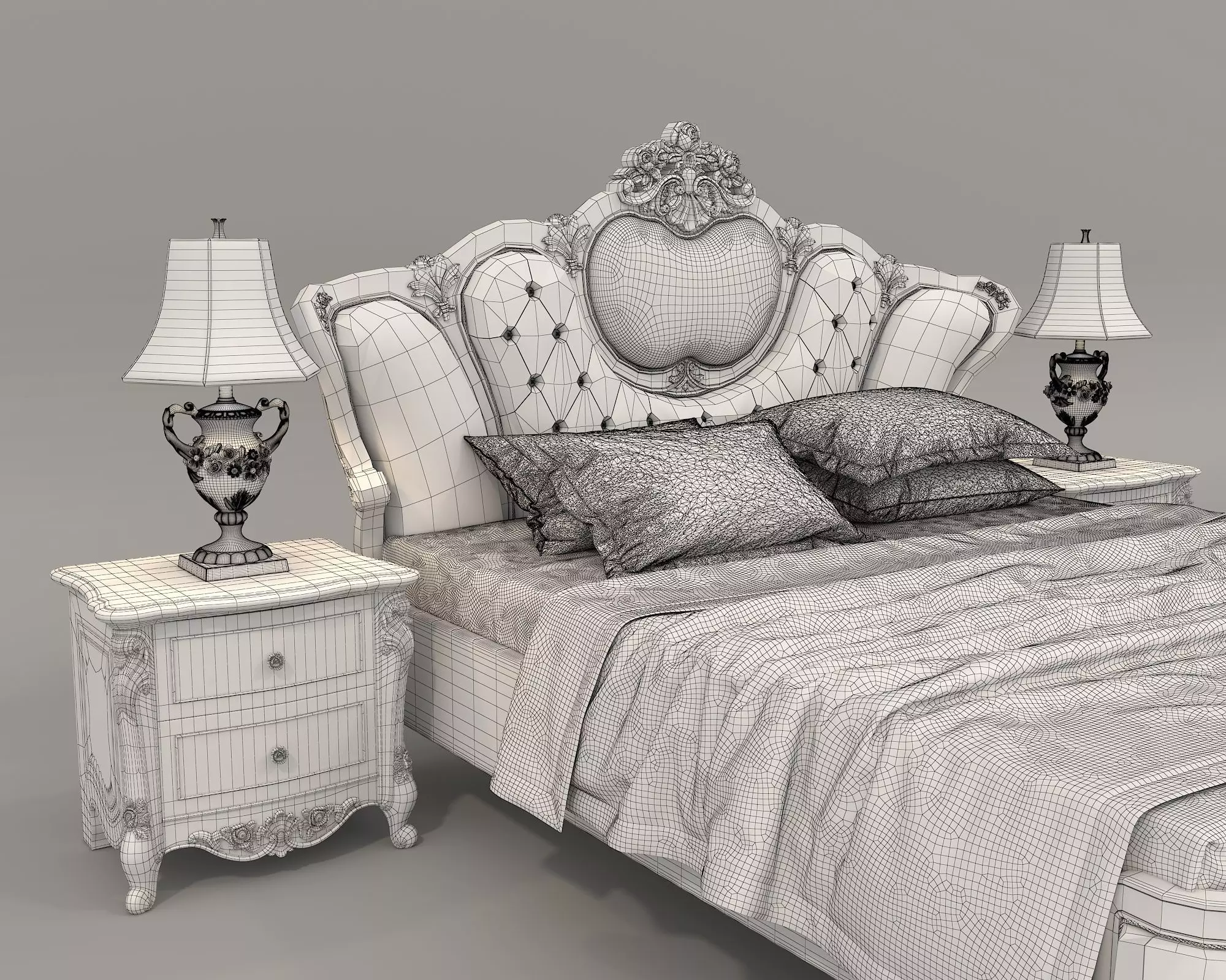 Classic European Style Bed Set 40 3D model_9