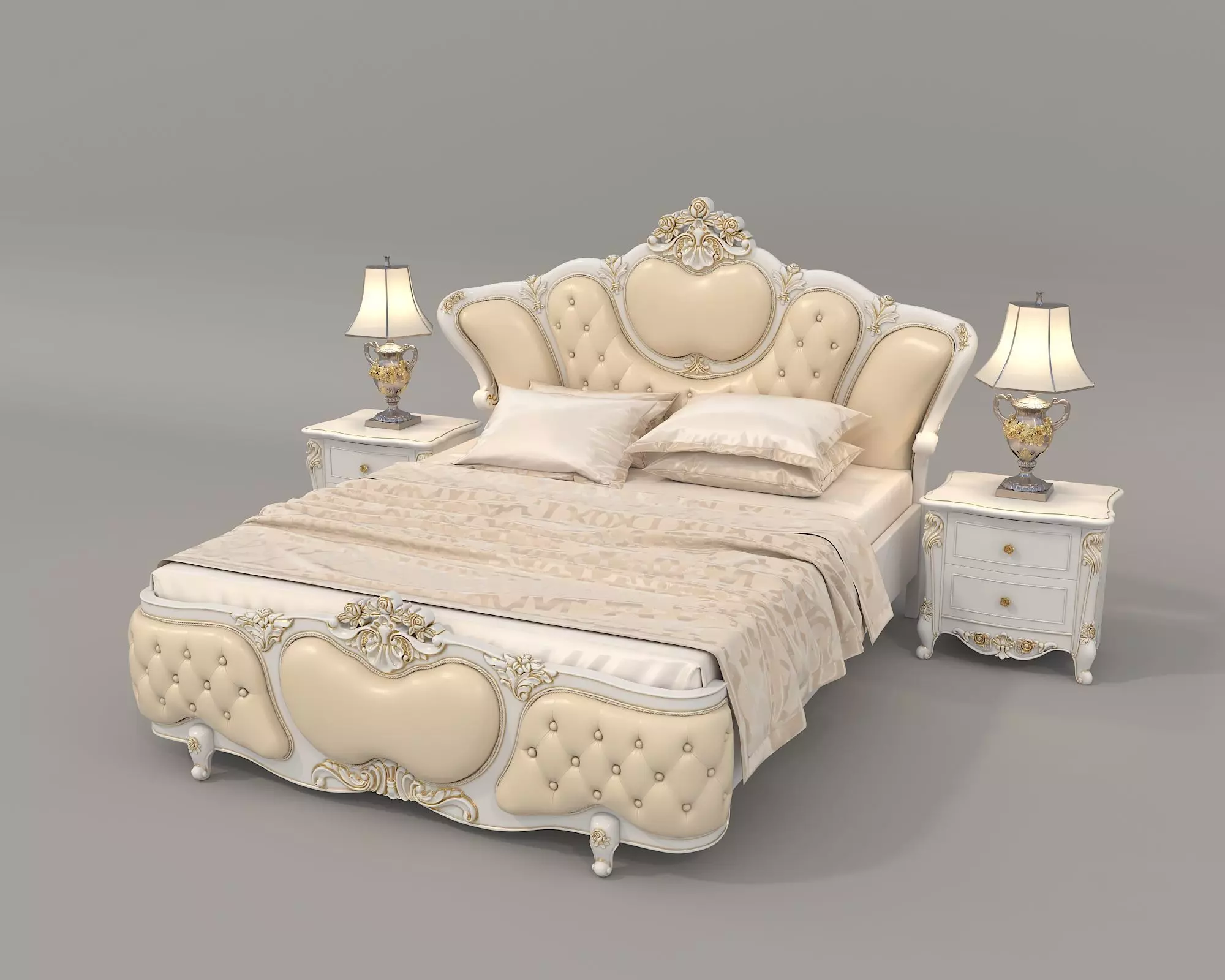 Classic European Style Bed Set 40 3D model_0