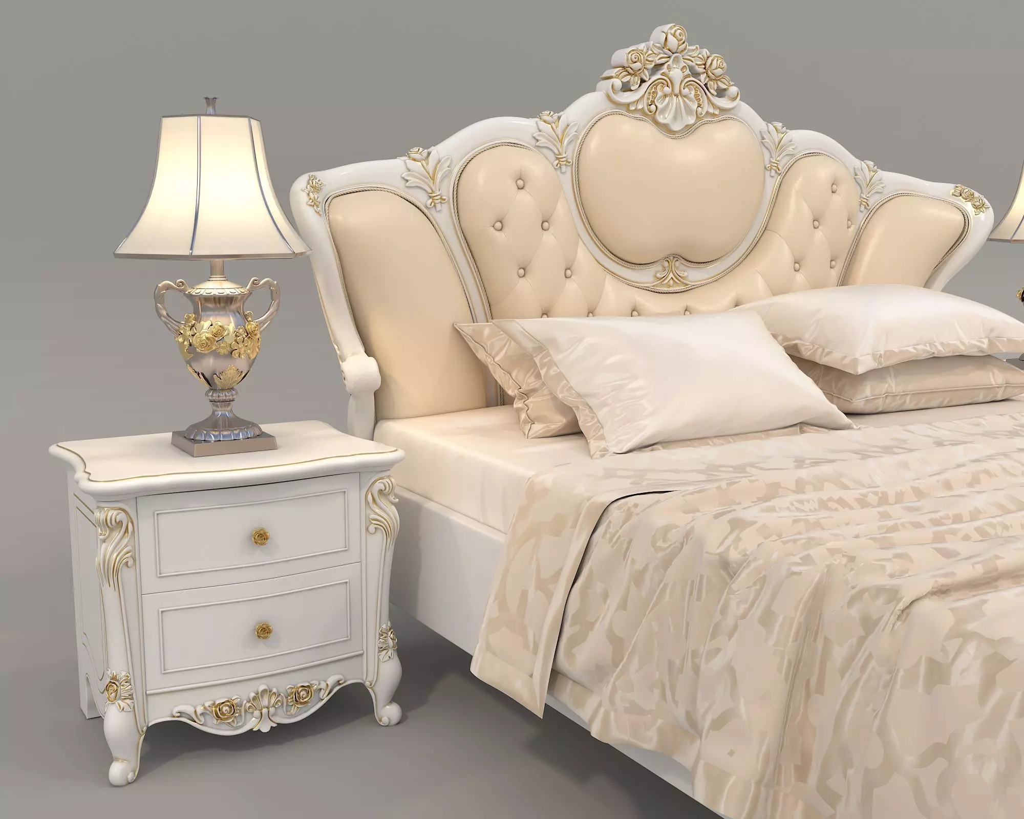 Classic European Style Bed Set 40 3D model_3