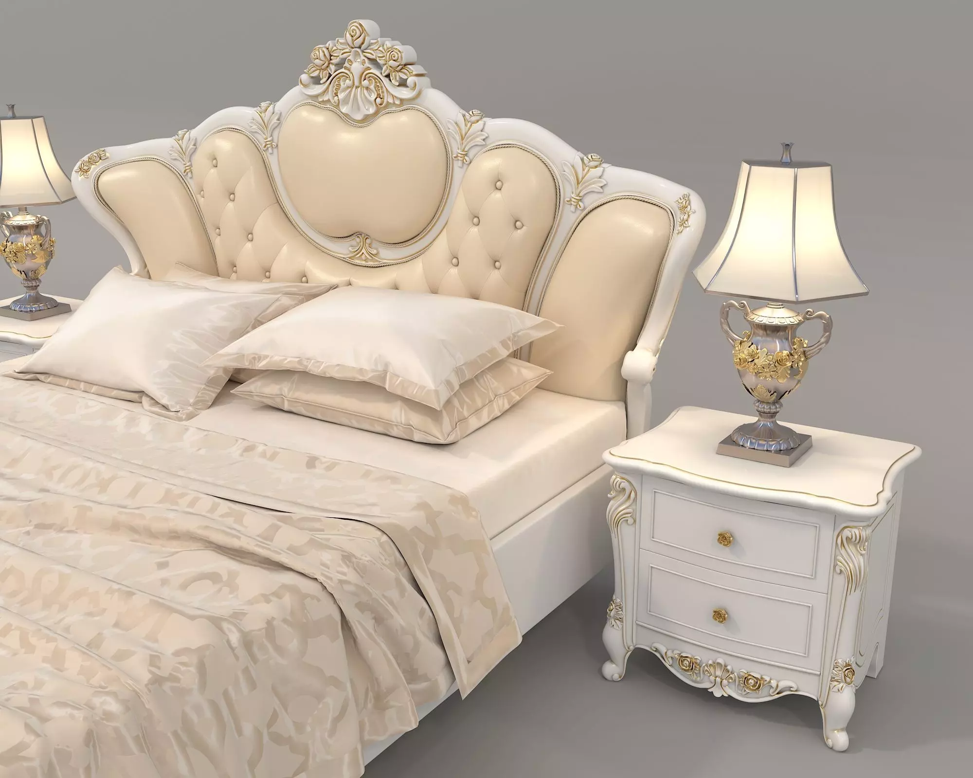 Classic European Style Bed Set 40 3D model_7