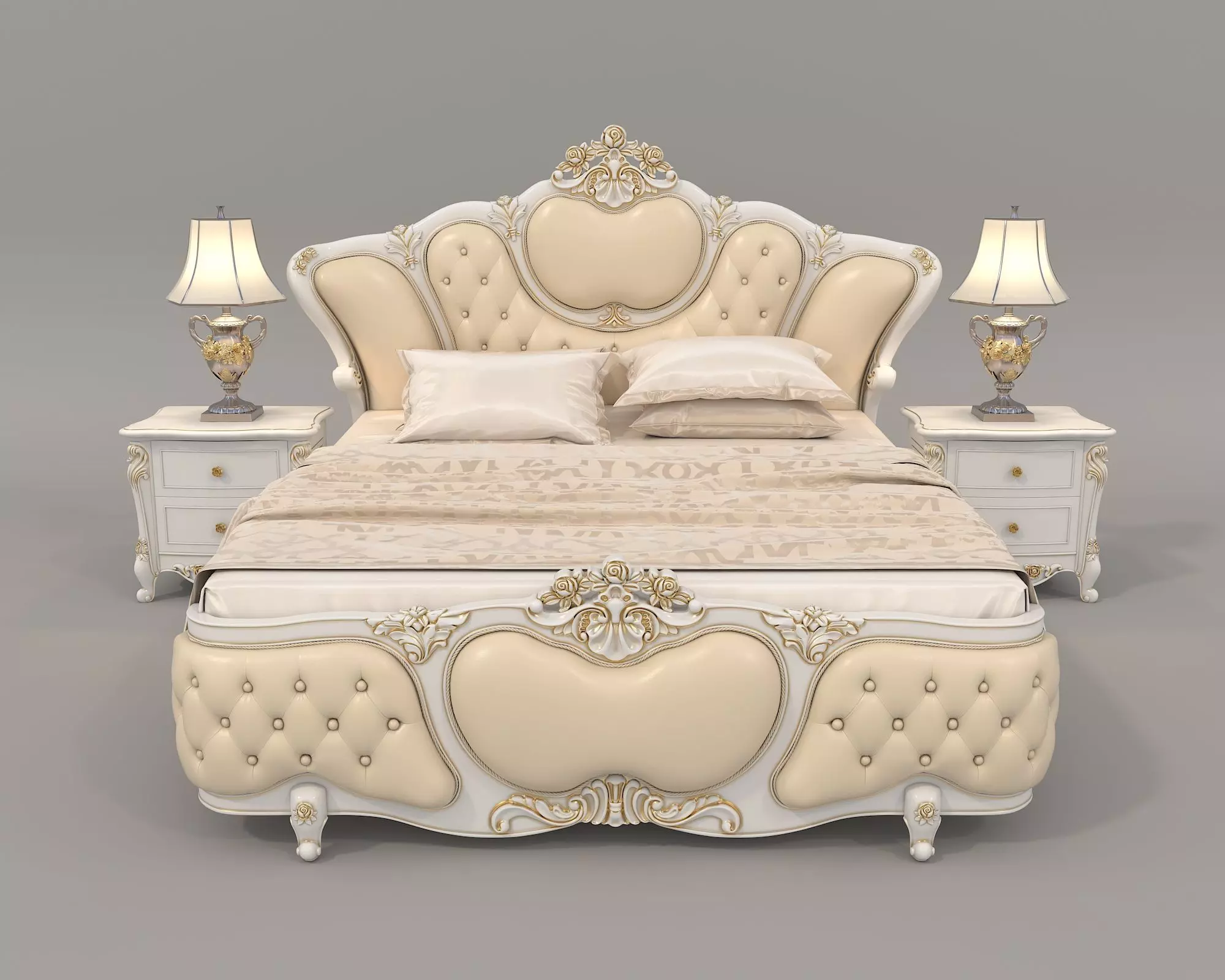 Classic European Style Bed Set 40 3D model_6