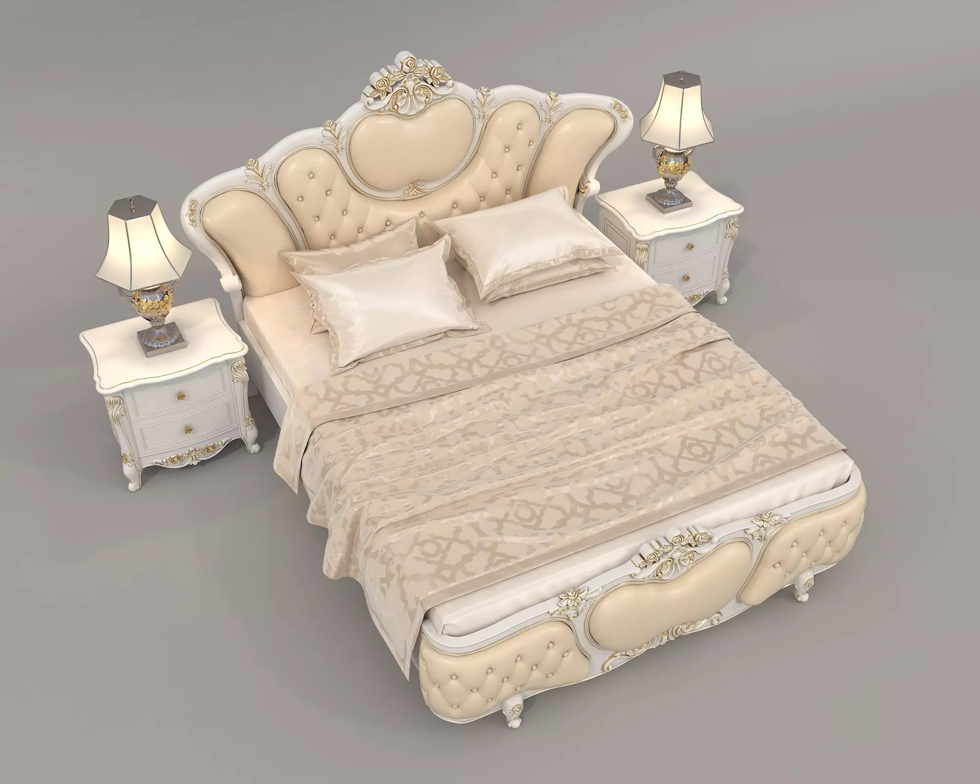 Classic European Style Bed Set 40 3D model_1