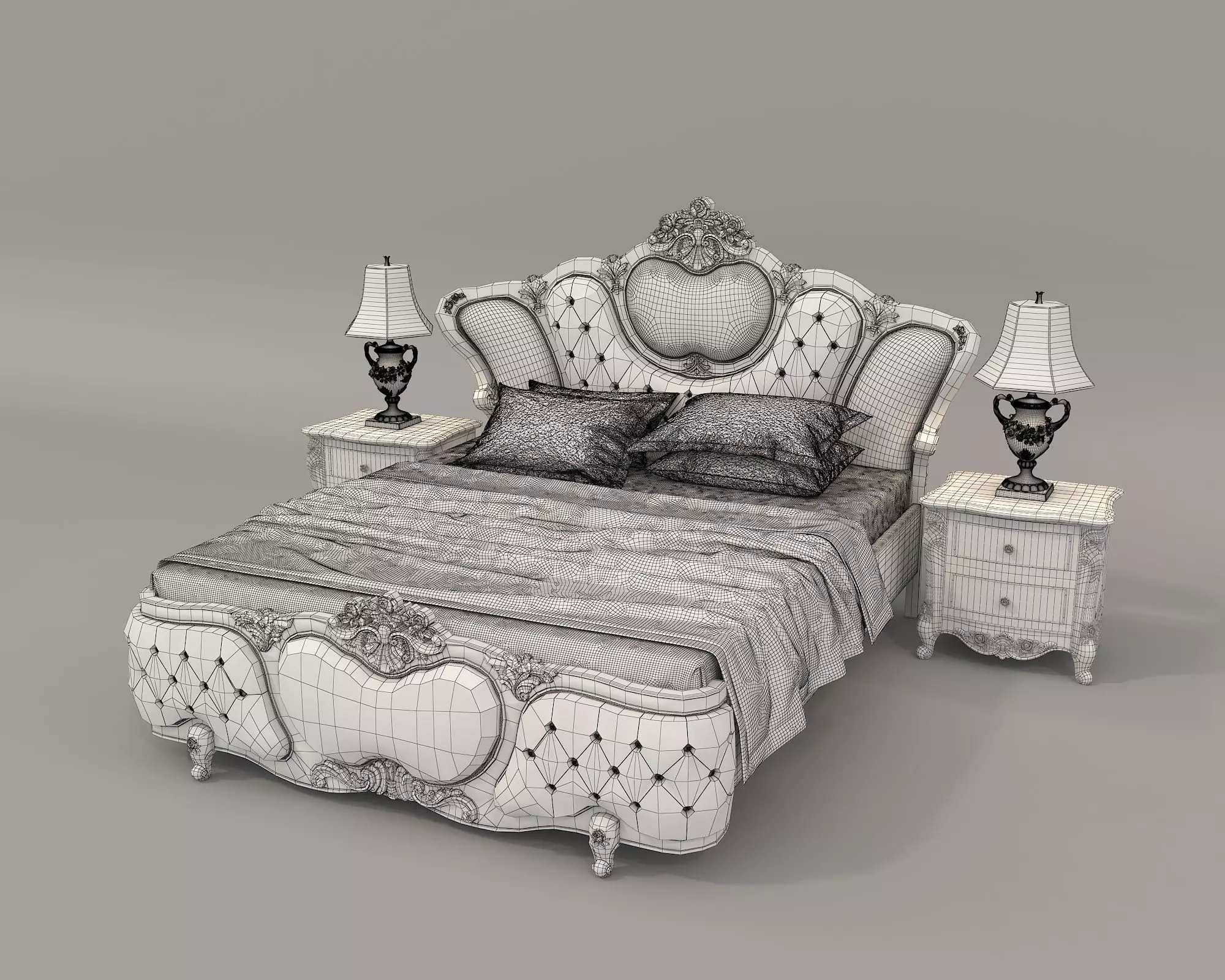 Classic European Style Bed Set 40 3D model_8