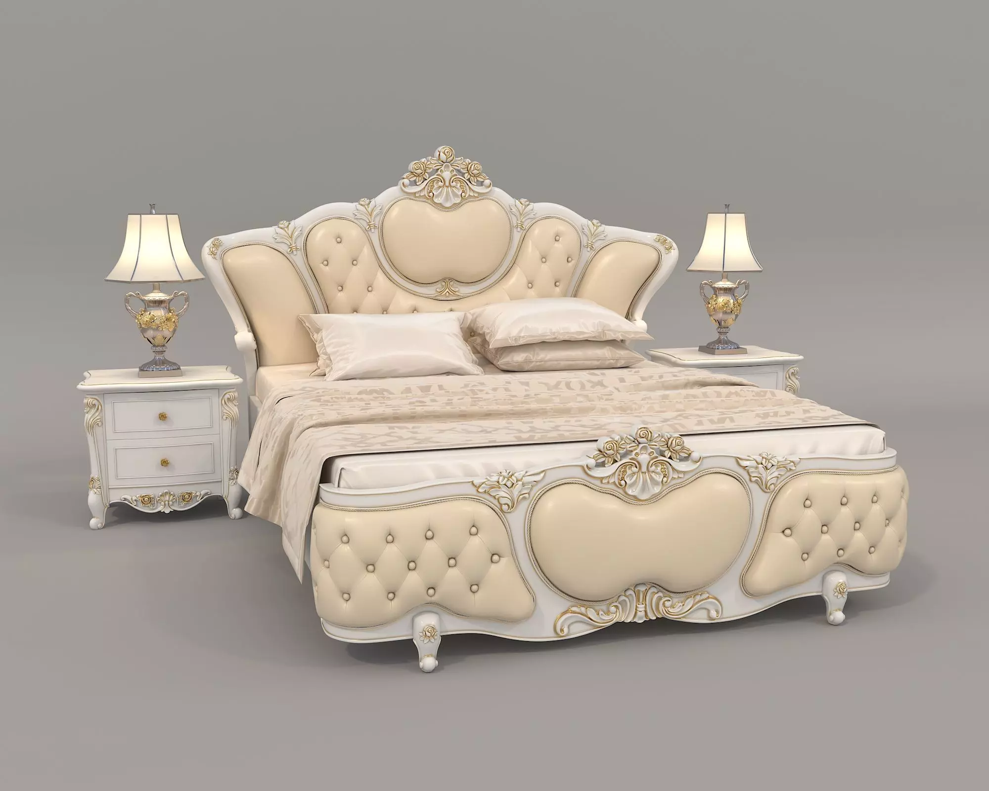 Classic European Style Bed Set 40 3D model_2