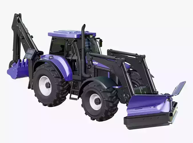 Tractor With Front Blade And Backhoe M1 3D model