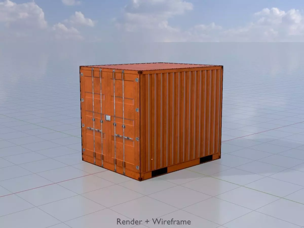 Shipping Container signal orange 10ft Low-poly 3D model_7