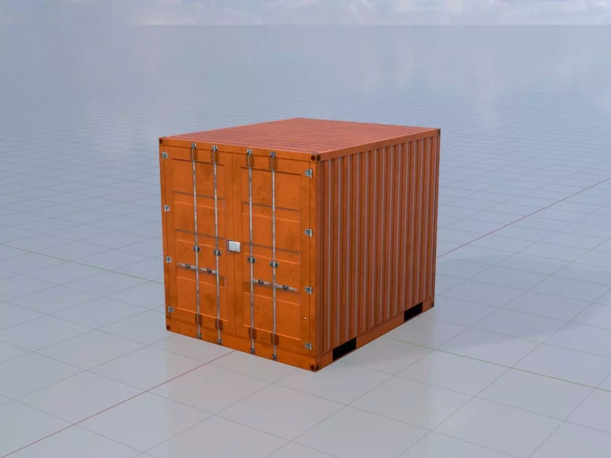 Shipping Container signal orange 10ft Low-poly 3D model_3