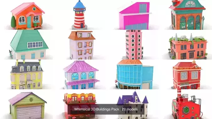 Whimsical 3D Buildings Pack 3D Model Collection