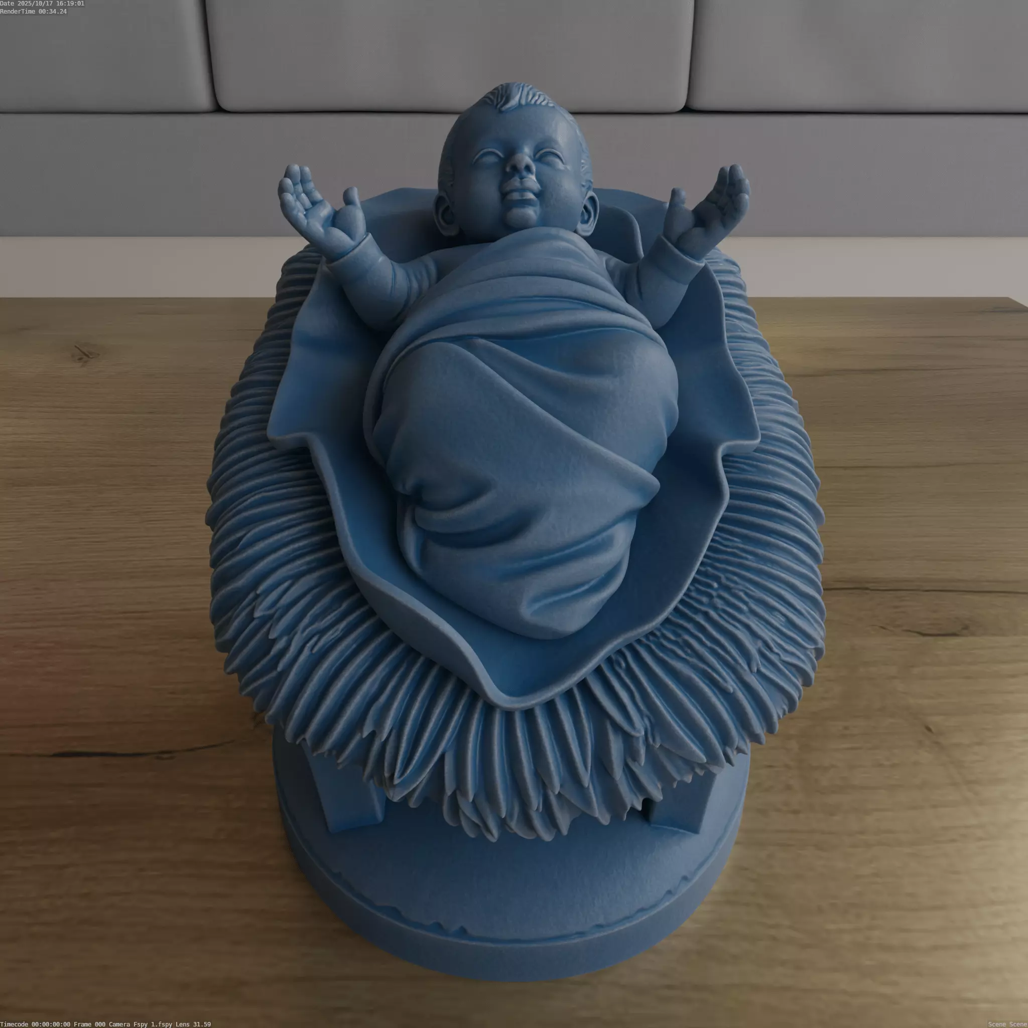 Serene Baby Jesus in Manger STL blender scukpted 3D print model_1