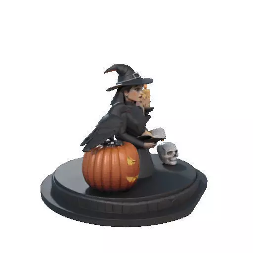 2529Halloween Witch with Spell book Skull Raven and Pumpkin 3D print model_13