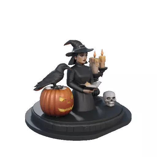 2529Halloween Witch with Spell book Skull Raven and Pumpkin 3D print model_11