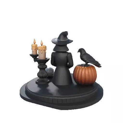 2529Halloween Witch with Spell book Skull Raven and Pumpkin 3D print model_21