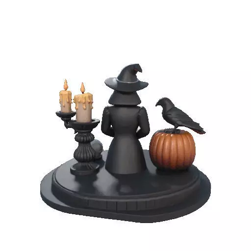 2529Halloween Witch with Spell book Skull Raven and Pumpkin 3D print model_22