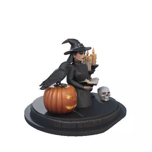 2529Halloween Witch with Spell book Skull Raven and Pumpkin 3D print model_12