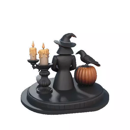 2529Halloween Witch with Spell book Skull Raven and Pumpkin 3D print model_24