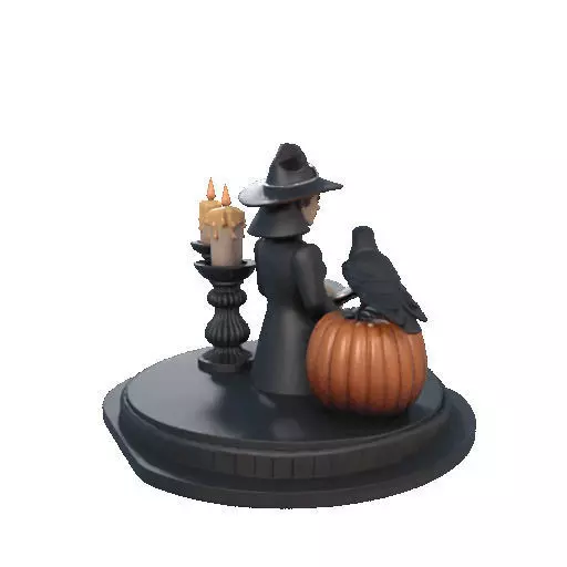 2529Halloween Witch with Spell book Skull Raven and Pumpkin 3D print model_18