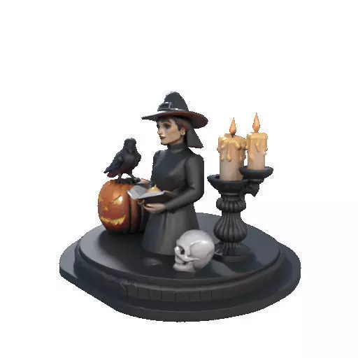 2529Halloween Witch with Spell book Skull Raven and Pumpkin 3D print model_34