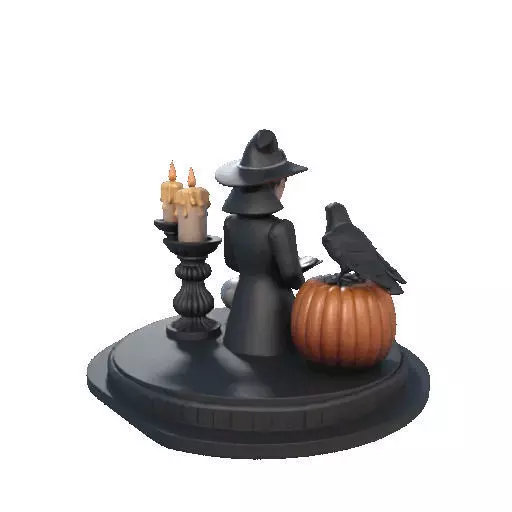 2529Halloween Witch with Spell book Skull Raven and Pumpkin 3D print model_19
