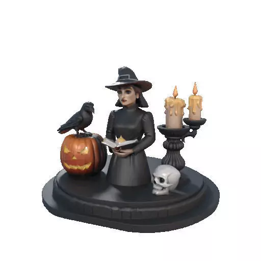 2529Halloween Witch with Spell book Skull Raven and Pumpkin 3D print model_36