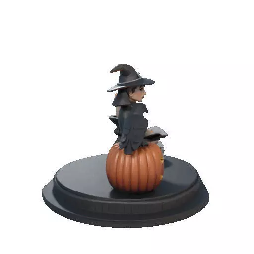 2529Halloween Witch with Spell book Skull Raven and Pumpkin 3D print model_15