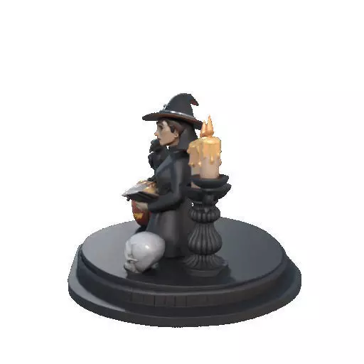 2529Halloween Witch with Spell book Skull Raven and Pumpkin 3D print model_31