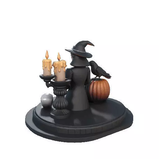 2529Halloween Witch with Spell book Skull Raven and Pumpkin 3D print model_26