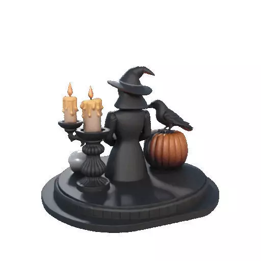 2529Halloween Witch with Spell book Skull Raven and Pumpkin 3D print model_25