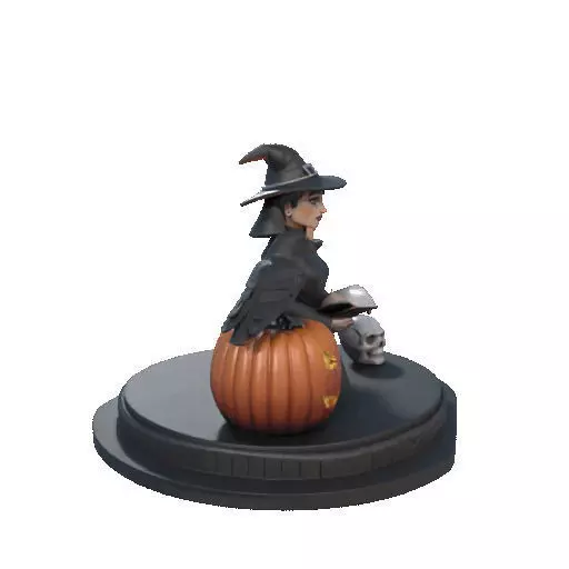 2529Halloween Witch with Spell book Skull Raven and Pumpkin 3D print model_14