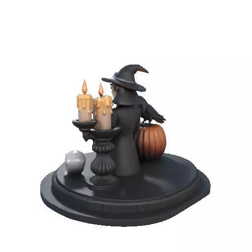 2529Halloween Witch with Spell book Skull Raven and Pumpkin 3D print model_27