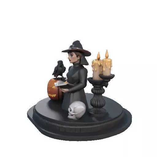 2529Halloween Witch with Spell book Skull Raven and Pumpkin 3D print model_33