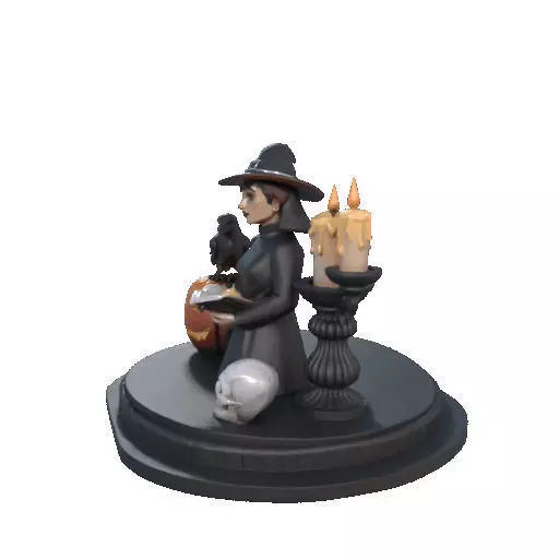 2529Halloween Witch with Spell book Skull Raven and Pumpkin 3D print model_32