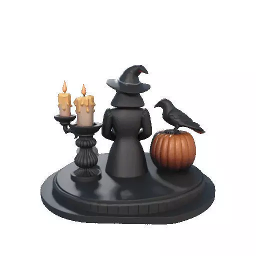 2529Halloween Witch with Spell book Skull Raven and Pumpkin 3D print model_23