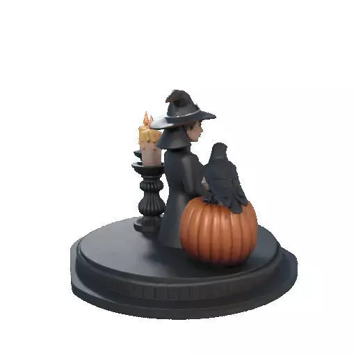 2529Halloween Witch with Spell book Skull Raven and Pumpkin 3D print model_17