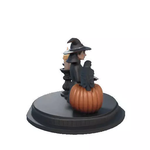 2529Halloween Witch with Spell book Skull Raven and Pumpkin 3D print model_16