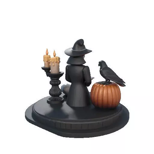 2529Halloween Witch with Spell book Skull Raven and Pumpkin 3D print model_20