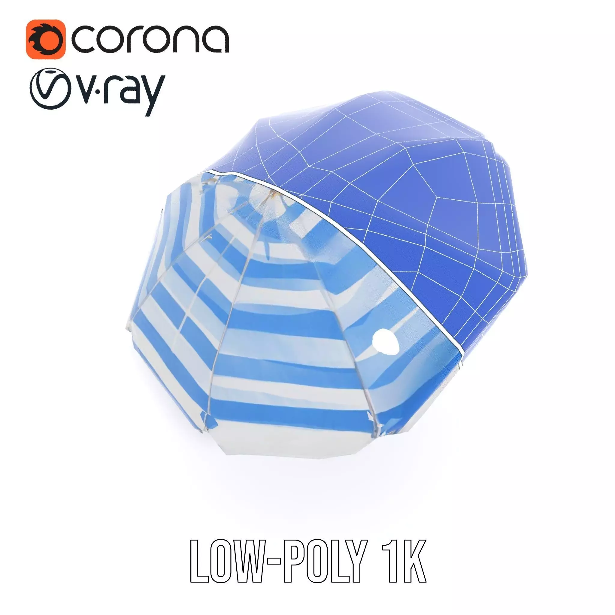 Striped Beach Umbrella model pack Low-poly 3D model_15