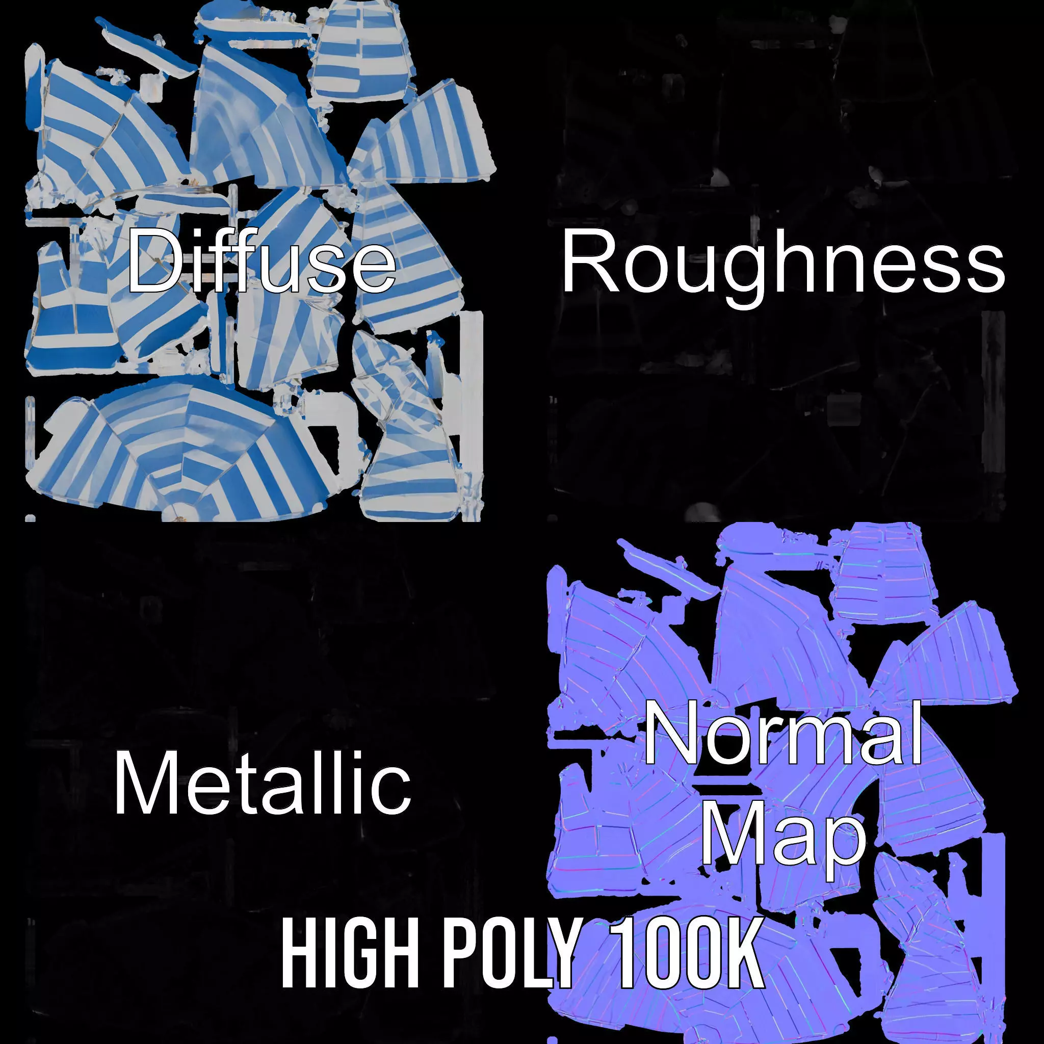 Striped Beach Umbrella model pack Low-poly 3D model_4