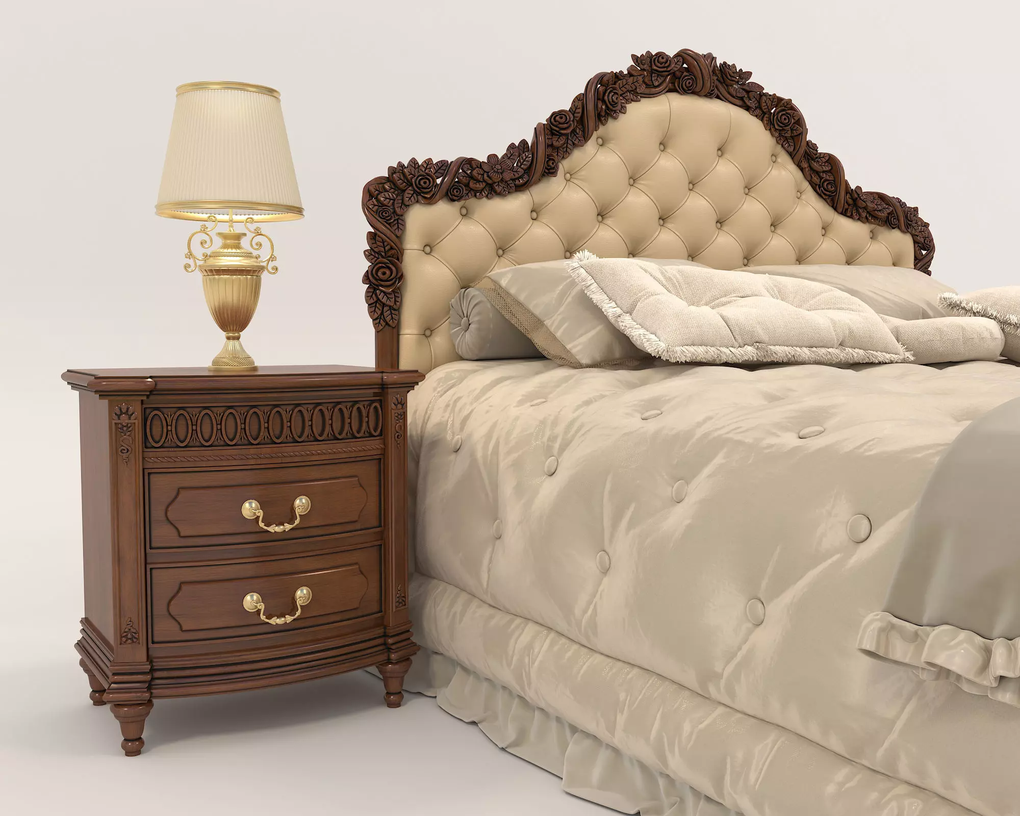 Classic European Style Bed Set 43 3D model_2