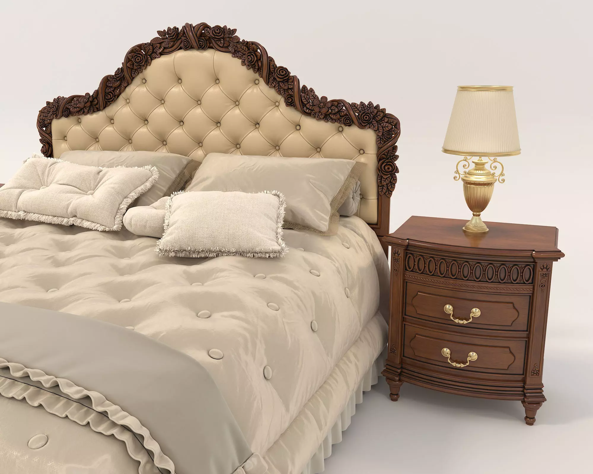 Classic European Style Bed Set 43 3D model_4