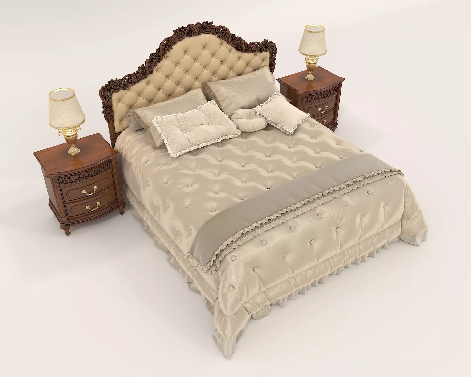 Classic European Style Bed Set 43 3D model_3