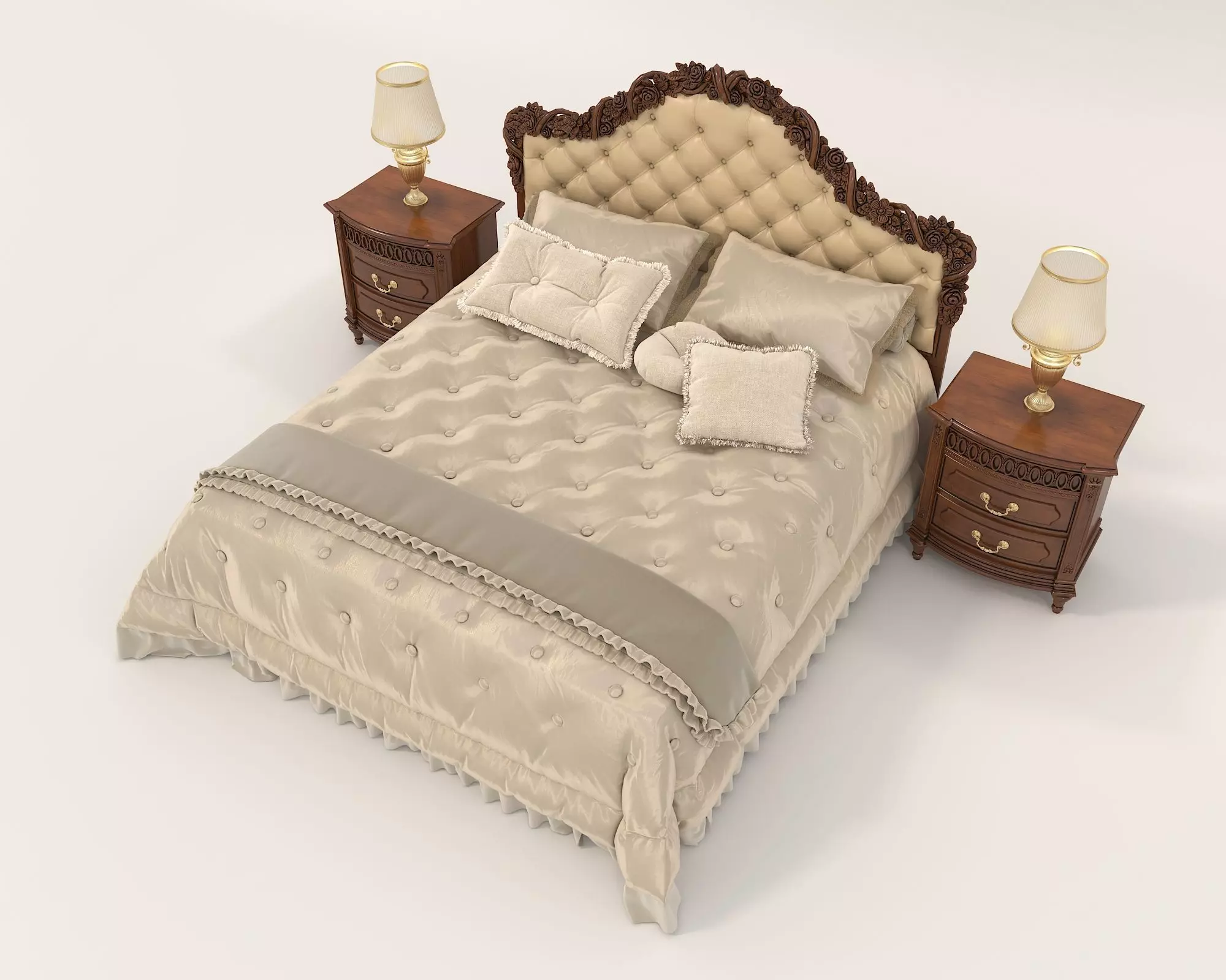 Classic European Style Bed Set 43 3D model_7