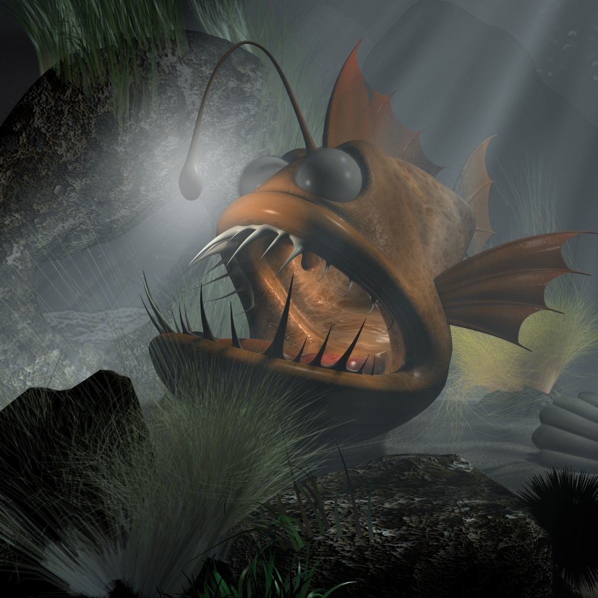 Cartoon Anglerfish RIGGED and ANIMATD Low-poly 3D model_1